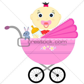 baby girl in a carriage