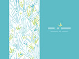 Vector Blue bamboo branches vertical seamless decor background with hand drawn elements.