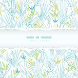 Vector blue bamboo branches torn frame seamless pattern background with hand drawn elements.