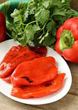 grilled red bell pepper on a plate