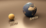 Saturn Moon Titan and Planet Earth blank