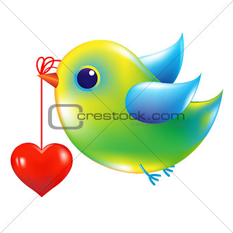 Green Bird With Heart