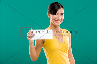 Holding  a white paper card