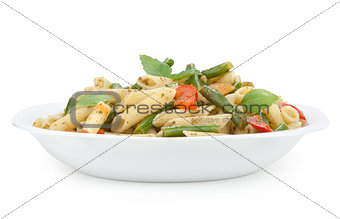 Pasta with pesto sauce and vegetables