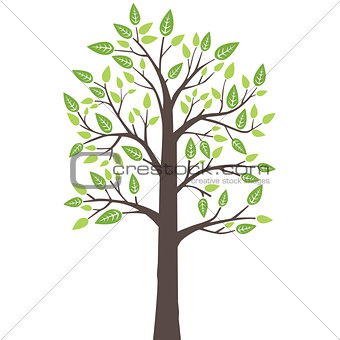 Stylized lone tree with fresh young leaves in spring