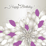 Happy Birthday card with pink flowers and leaves