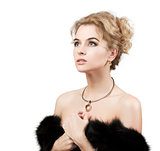 Beautiful Woman Wearing Luxury Fur Coat