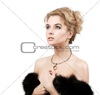 Beautiful Woman Wearing Luxury Fur Coat