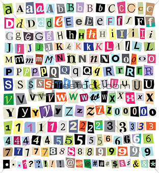Vector Ransom Note- Cut Paper Letters, Numbers, Symbols