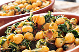 spanish espinacas con garbanzos, spinach with chickpeas, served 