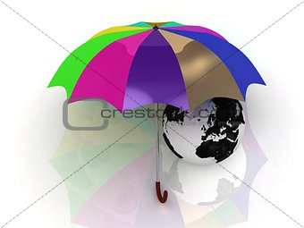 globe under the colour umbrella with wooden handle