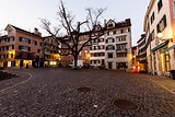Illuminated Square near Saint Peter Church in the Evening, Zuric