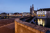 View on Grossmunster Church and Munsterbrucke Bridge in the Even