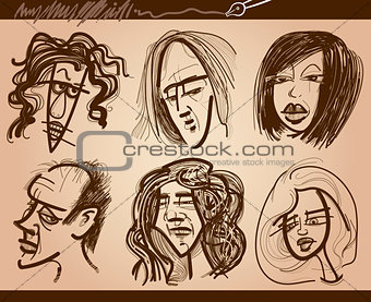 people faces caricature drawings set