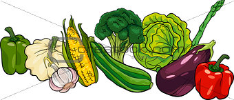 vegetables big group cartoon illustration
