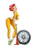 girl auto mechanic pump wheel