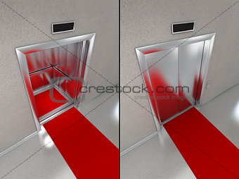 Elevator with red carpet