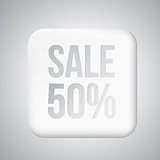White plastic 50% SALE button