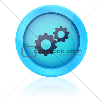 Blue vector button with gearwheel