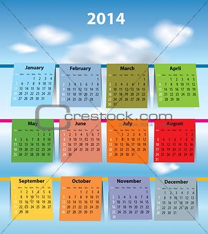 Colorful calendar for 2014