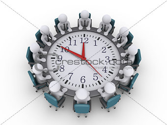 Meeting of businessmen around a clock-table