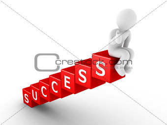 Person sitting on top of success blocks