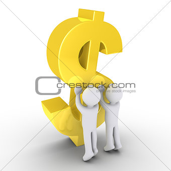Two people raising a dollar symbol