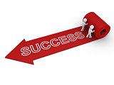 Two people unroll carpet of success