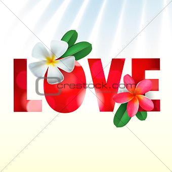 Love card with Frangipani flowers, vector Eps10 illustration.