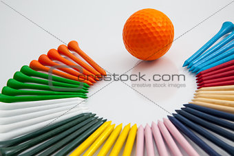The colorful wooden golf tees 