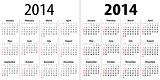 Calendar grid for 2014. Sundays first