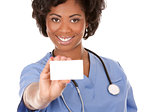 nurse holding business card
