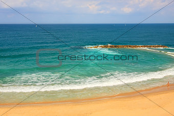 Sandy beach along Mediterranean sea in Israel.