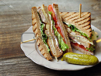 Club sandwich on a plate
