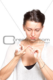 Young woman with contact lenses