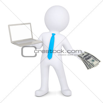 3d man changes the laptop for the money
