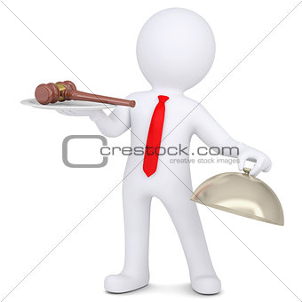 3d man holding a gavel on a platter