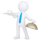 3d man holding a coffee cup on a platter
