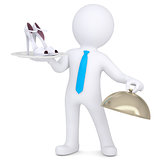 3d man holding female shoes on a platter