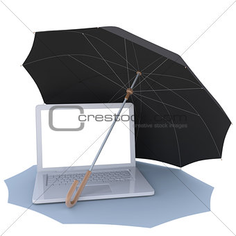 Umbrella covers the laptop