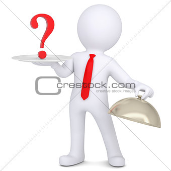 3d man holding a question mark on the dish