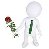 3d man holding a white rose
