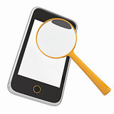 Smartphone and a magnifying glass