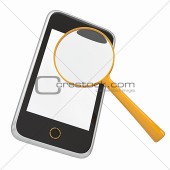 Smartphone and a magnifying glass