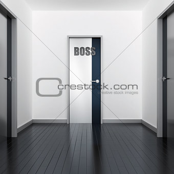Corridor of modern office and door of the boss