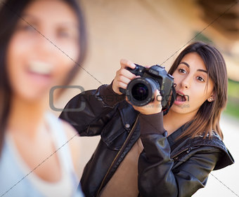 Excited Female Mixed Race Photographer Spots Celebrity