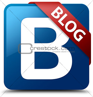 Blog (B letter icon) glassy red ribbon on glossy blue square but