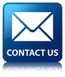 Contact us glossy blue reflected square button