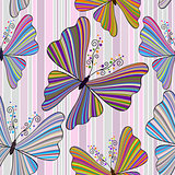 Striped seamless pattern with butterflies