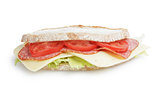 big sandwich with salami and cheese on white bread